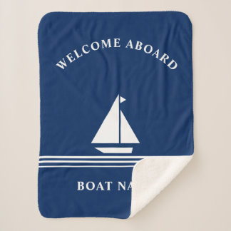 Elegant Navy Blue Nautical Boat Name Text Sherpa Blanket