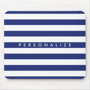 Elegant navy blue nautical stripe personalised mouse pad