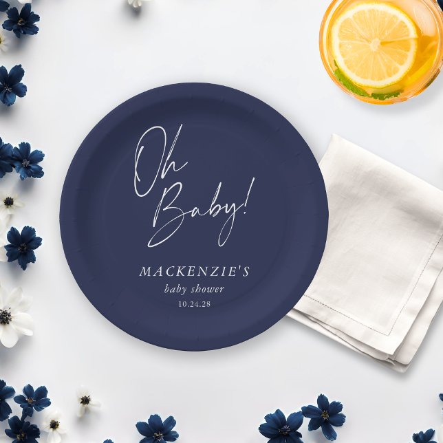 Elegant Navy Blue Oh Baby Baby Shower Paper Plate (Elegant Navy Blue Oh Baby Baby Shower Paper Plates)