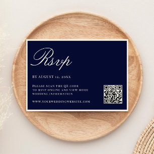 Elegant Navy Blue Old Money QR Code Wedding RSVP Card