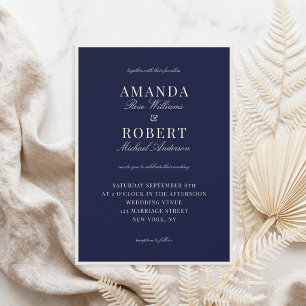 Elegant Navy Blue Old Money Wedding Invitation
