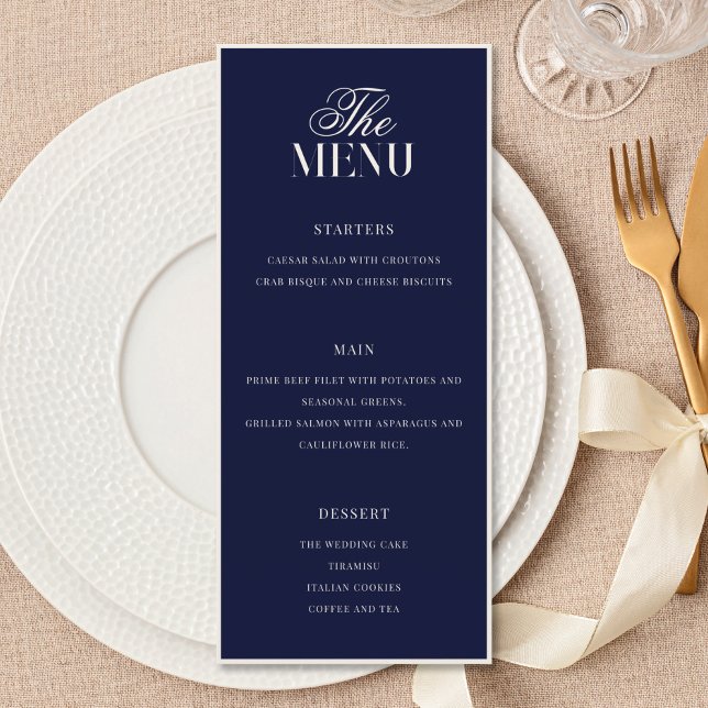Elegant Navy Blue Old Money Wedding Menu (Creator Uploaded)