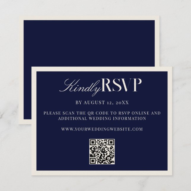 Elegant Navy Blue Old Money Wedding RSVP Card (Front/Back)