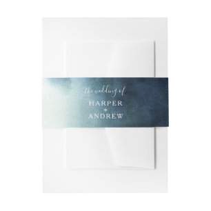 Elegant Navy Blue Ombre Wedding Invitation Belly Band