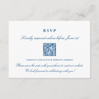 Elegant Navy Blue Online RSVP QR Code Enclosure Card