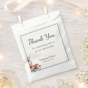 Elegant Navy Blue Orange Floral Wedding Favour Bags