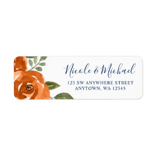 Elegant Navy Blue Orange Watercolor Floral