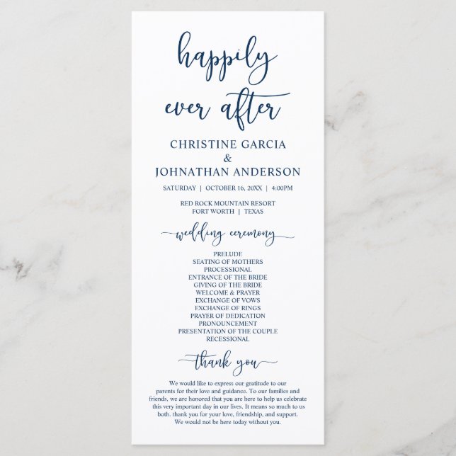 Elegant navy Blue, Our Wedding Ceremony Programme (Front)