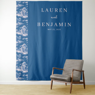 Elegant Navy Blue Pastoral Scenes Tapestry