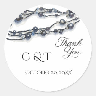 Elegant Navy Blue Pearl Watercolor Modern Wedding  Classic Round Sticker