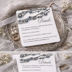 Elegant Navy Blue Pearl Watercolor Modern Wedding Enclosure Card