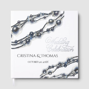 Elegant Navy Blue Pearl Watercolor Modern Wedding  Guest Book