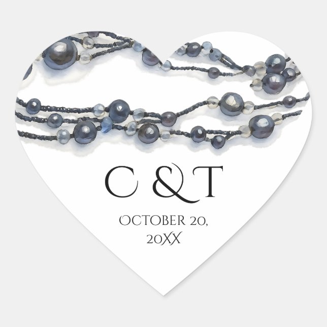 Elegant Navy Blue Pearl Watercolor Modern Wedding  Heart Sticker (Front)