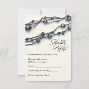 Elegant Navy Blue Pearl Watercolor Modern Wedding RSVP Card