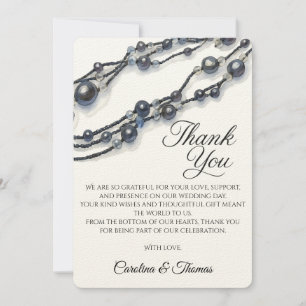 Elegant Navy Blue Pearl Watercolor Modern Wedding Thank You Card