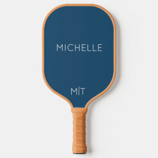 Elegant Navy Blue Personalised Name and Monogram Pickleball Paddle