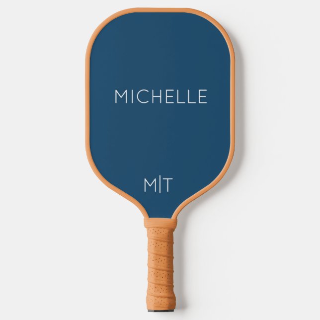 Elegant Navy Blue Personalised Name and Monogram  Pickleball Paddle (Front)