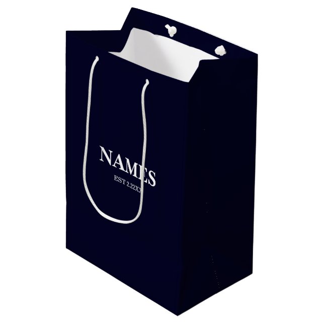 Elegant Navy Blue Personalised Name Gift Bag (Front Angled)