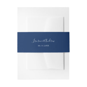 Elegant Navy Blue Personalised Wedding Invitation Belly Band