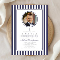 Elegant Navy Blue Photo Boy First Communion