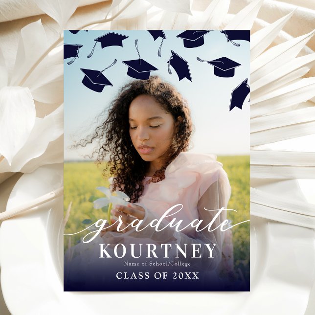 Elegant Navy Blue Photo Graduation Invitation (Creator Uploaded)
