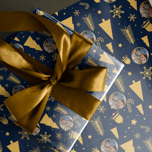 Elegant Navy Blue Photo Merrry Christmas Wrapping Paper