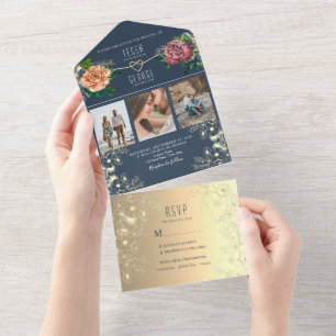 Elegant Navy Blue Photo Wedding Invitation