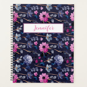 Elegant Navy Blue pink floral Planner