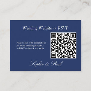 Elegant Navy Blue QR Code Website RSVP Card