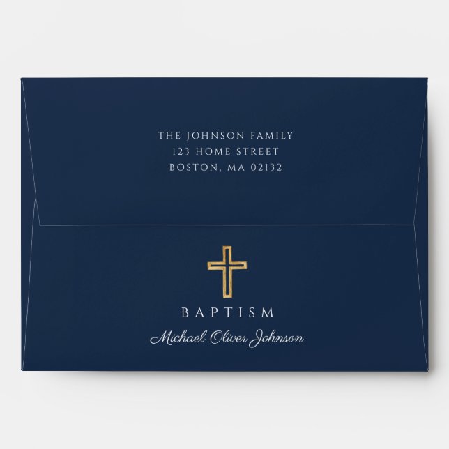 Elegant Navy Blue Religious Cross Boy Baptism Envelope (Back (Top Flap))