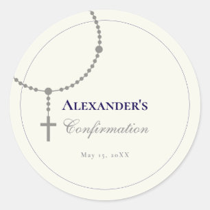 Elegant Navy Blue Rosary Confirmation Classic Round Sticker