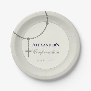 Elegant Navy Blue Rosary Confirmation Paper Plate