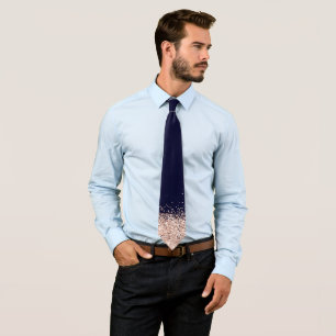 Elegant Navy Blue Rose Gold Faux Glitter Tie