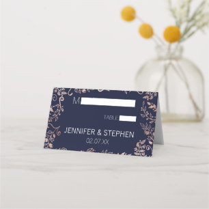 Elegant Navy Blue Rose Gold Floral Place Cards