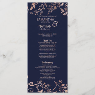 Elegant Navy Blue Rose Gold Floral Wedding Program Programme