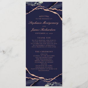Elegant Navy Blue Rose Gold Foil Agate Wedding Programme