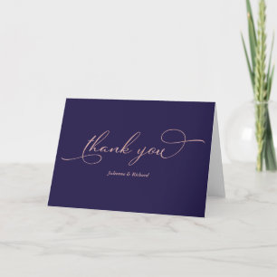 Elegant Navy Blue Rose Gold Foil Script Thank You Card