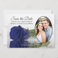 Elegant Navy Blue Rose & Oval Photo Wedding
