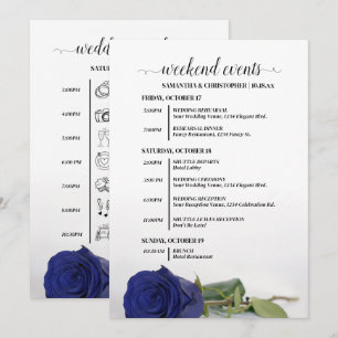 Elegant Navy Blue Rose Wedding Events & Timeline Programme
