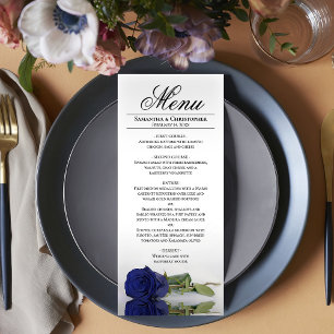 Elegant Navy Blue Rose with Reflections Wedding Menu