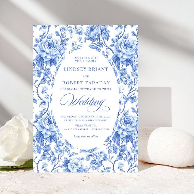 Elegant Navy Blue Roses Floral Wedding Invite (Elegant Navy Blue Roses Floral Wedding Invite)