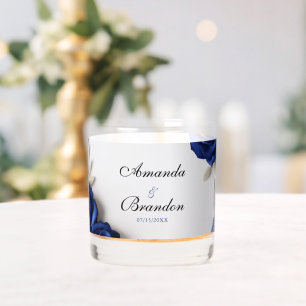 Elegant Navy Blue Roses & Silver Glitter Wedding Whiskey Glass