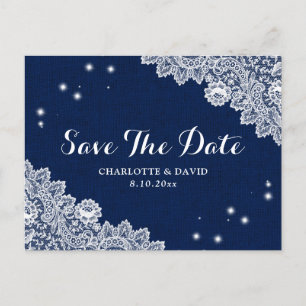 Elegant Navy Blue Rustic Wedding Save The Date Announcement Postcard