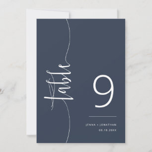 Elegant Navy Blue Script Boho Wedding Table Number