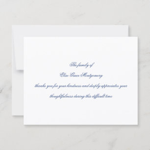 Elegant Navy Blue Script Funeral Acknowledgement Thank You Card