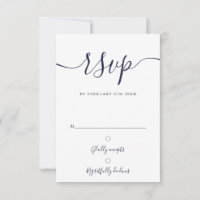 Elegant Navy Blue Script Modern Wedding RSVP Card
