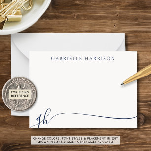 Elegant Navy Blue Script Monogram Initials Card