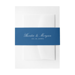 Elegant Navy Blue Script Names Wedding Invitation Belly Band