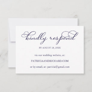 Elegant Navy Blue Script Online Wedding RSVP Card