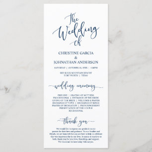 Elegant Navy Blue script, Wedding Ceremony Programme